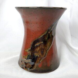 Artisan Studio Art Pottery Vase With Earthy Tones & Drip Glaze Detailing